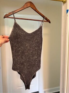 Washed Black Spaghetti Strap Bodysuit